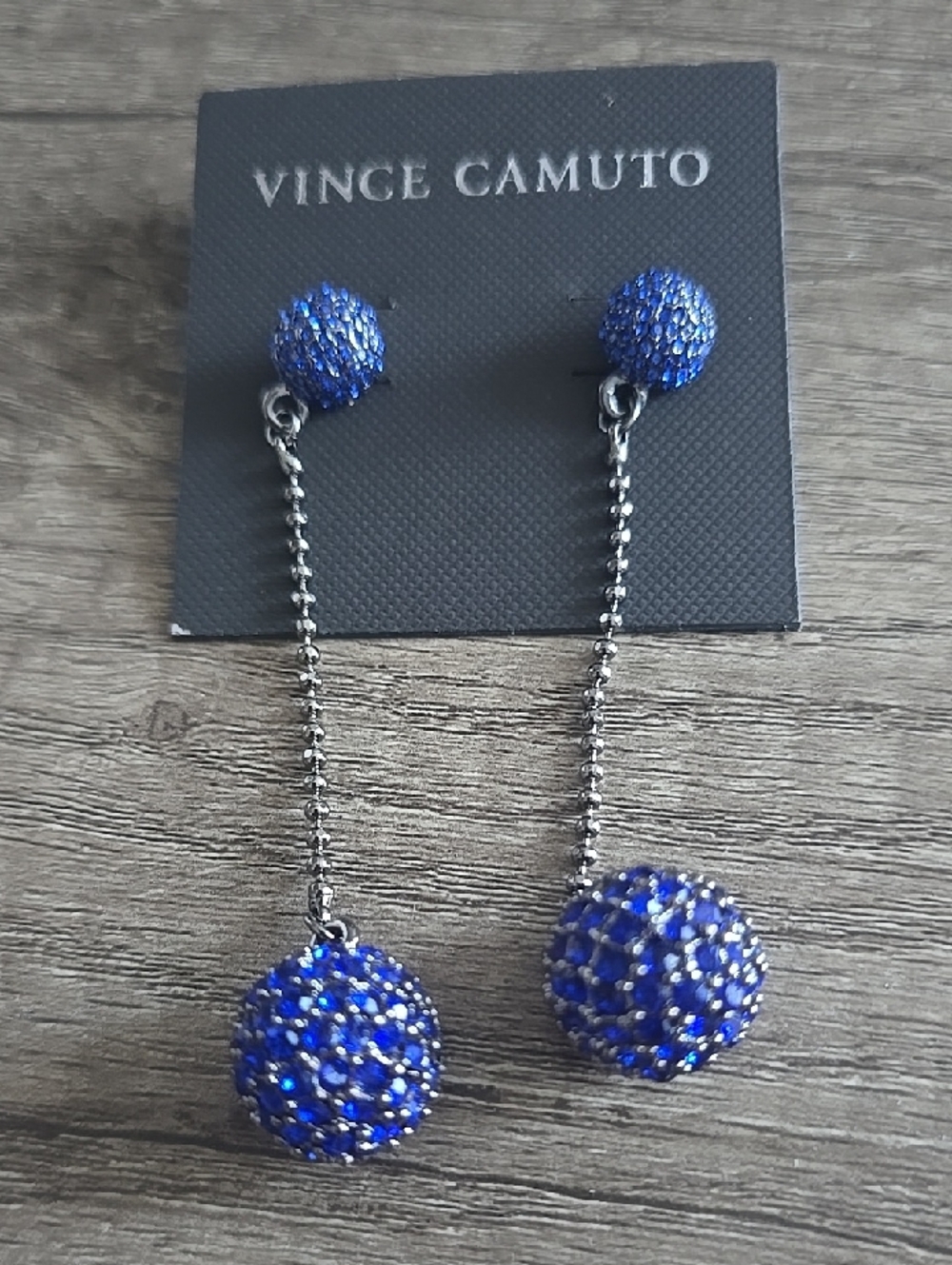 Vince Camuto Royal Blue Crystal Double Drop Earrings